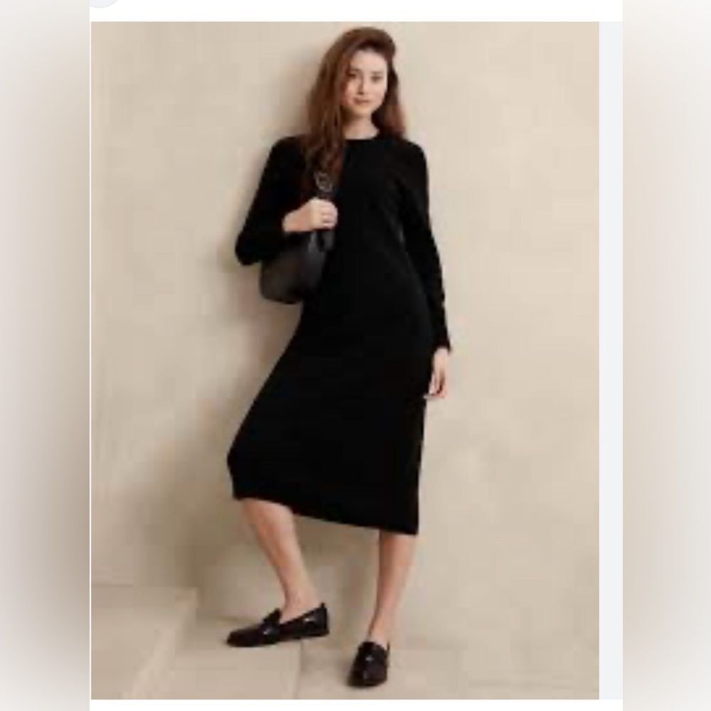 Banana Republic Black Crewneck Sweater Shift Midi Dress XS